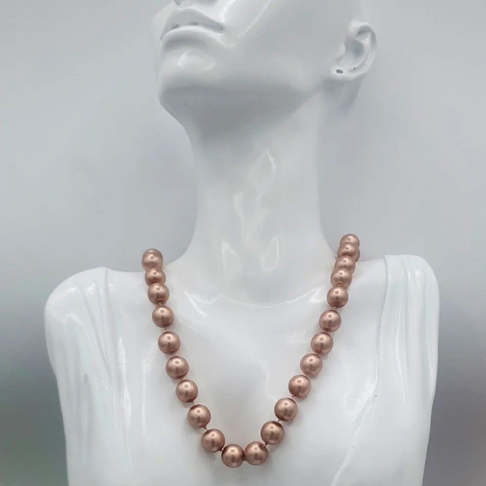 Elegant Rose Champagne Hand Tied Glass Pearls  Beaded Necklace 20 Inches N3606‎